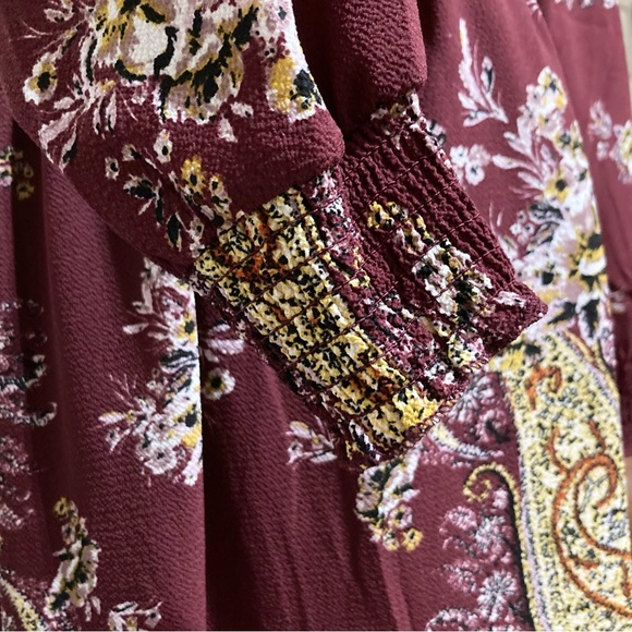Maroon Maxi Keyhole Dress Long Sleeve Paisley Size Small S - Picture 7 of 16